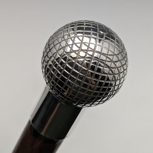 Circa 1900 British antique gentleman's walking stick, golf ball shaped, round handle, 88cm